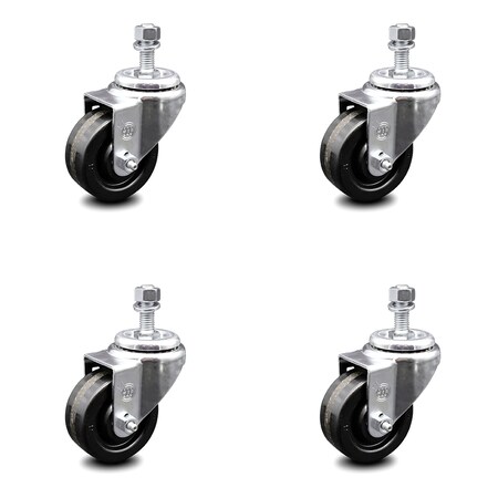 Service Caster 3.5 Inch Phenolic Wheel Swivel 10mm Threaded Stem Caster Set SCC-TS20S3514-PHS-M1015-4